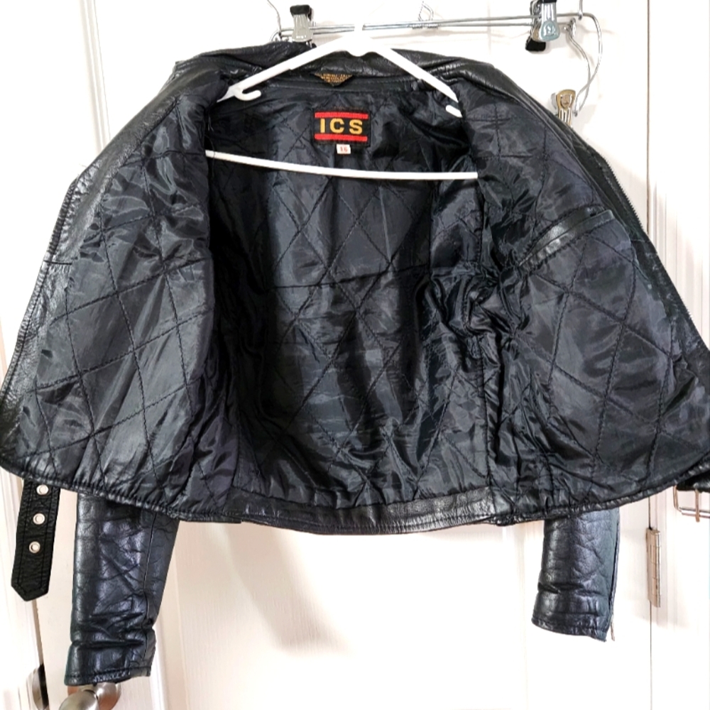 Vintage ICS Motorcycle Leather Jacket Sz.16..see Measurements - Picture 8 of 14